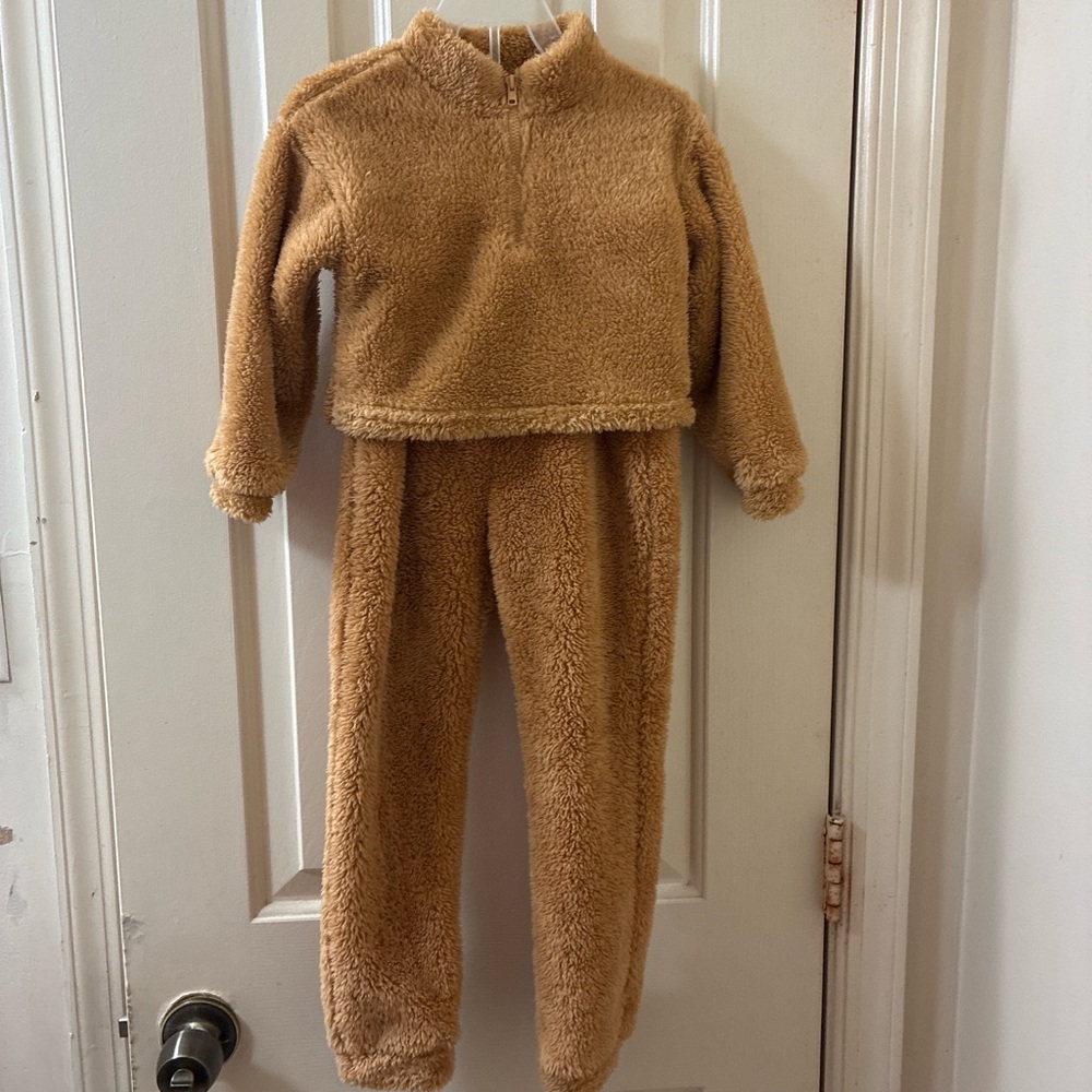 Cozy Teddy Fleece Kids Matching Set - Tan